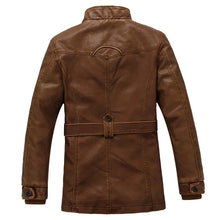 Load image into Gallery viewer, Mens PU Leather Fleece Lined Winter Jacket (Yellow fleece)