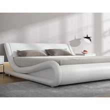 Load image into Gallery viewer, Queen Modern White Faux Leather Upholstered Platform Bed Frame with Headboard