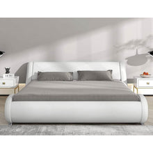 Load image into Gallery viewer, Queen Modern White Faux Leather Upholstered Platform Bed Frame with Headboard
