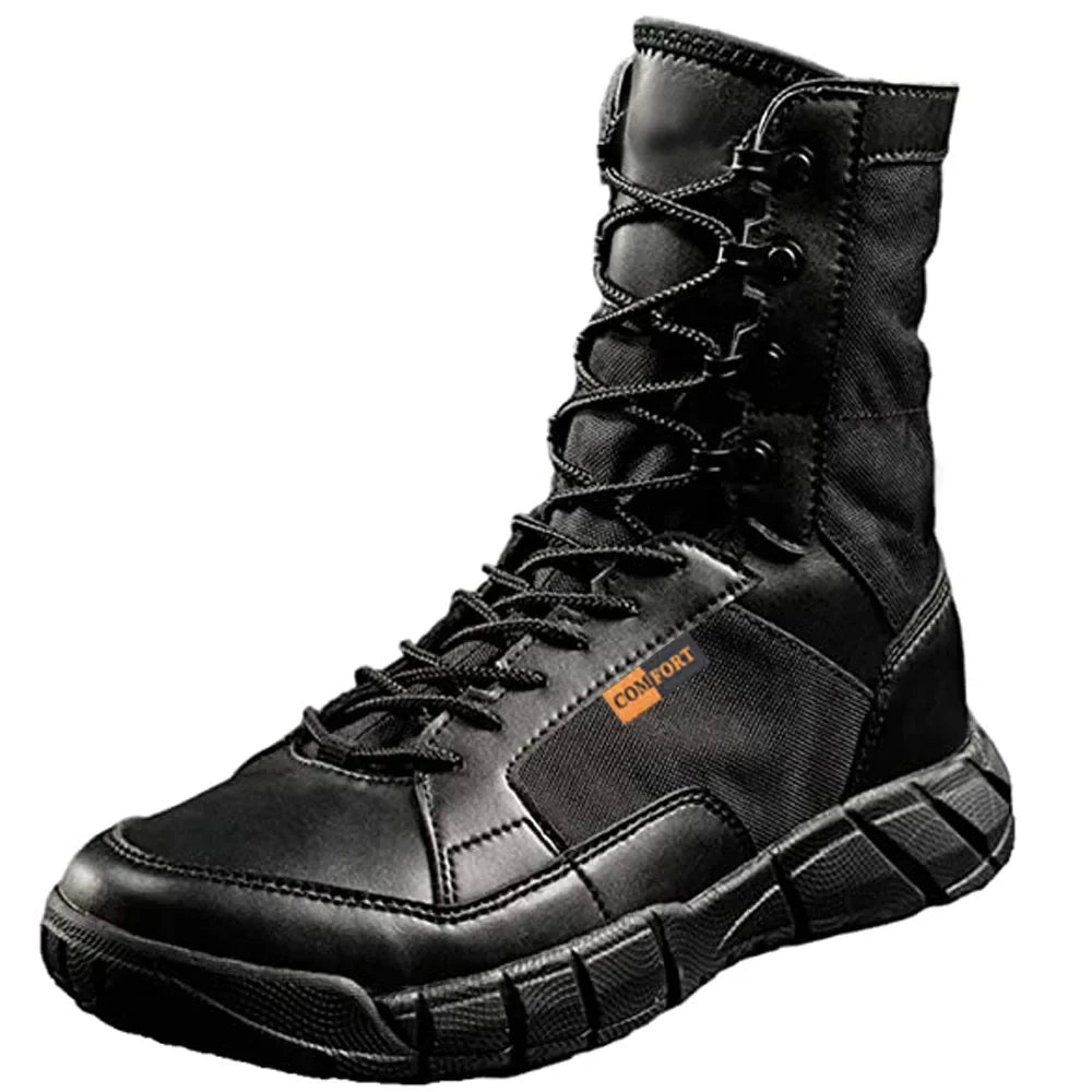 Mens Tactical Mid-Calf Combat Boots (Black No Zip)
