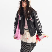 Load image into Gallery viewer, Women's Street Black Lace Love Number Embroidered Lapel Jacket