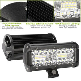 7in LED Light Bar 120W 12000LM LED Work Light Pods Offroad Driving Lights IP67 Waterproof Fog Light Spot Flood Beam For Jeep Trailer Truck Bus Boat