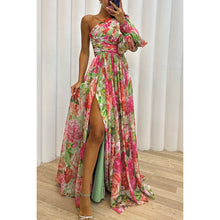 Load image into Gallery viewer, Floral Print Split Maxi Dress Fashion Sexy One-shoulder Long-sleeved Dresses Summer Beach Clothing For Women