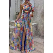 Load image into Gallery viewer, Floral Print Split Maxi Dress Fashion Sexy One-shoulder Long-sleeved Dresses Summer Beach Clothing For Women