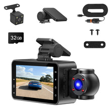 Load image into Gallery viewer, WiFi FHD 1080P 3 Channel Car Dash Cam Front Rear Inside With 32G MMC Card Motion Detection Loop Recording Infrared Night Vision Surveillance Car Camera With App Control