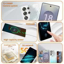 C26 Ultra 5G Unlocked Smartphone, 8GB RAM 256GB Storage Android 15 Cell Phone, 6.9inch FHD Display, 8000mAh Long Battery, Dual SIM, Face & Fingerprint Unlock, GPS, Built-in Stylus