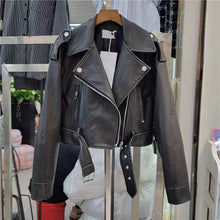 Load image into Gallery viewer, Hong Kong Style Retro Coat Women's Short Spring And Autumn New Casual Pop Motorcycle PU Leather Jacket