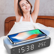 Load image into Gallery viewer, LED Electric Alarm Clock With Wireless Charger Desktop Digital Despertador Thermometer Clock HD Mirror Clock Watch Table Decor