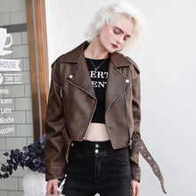 Load image into Gallery viewer, Hong Kong Style Retro Coat Women's Short Spring And Autumn New Casual Pop Motorcycle PU Leather Jacket