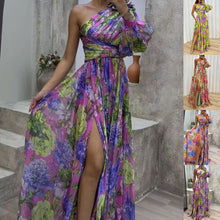 Load image into Gallery viewer, Floral Print Split Maxi Dress Fashion Sexy One-shoulder Long-sleeved Dresses Summer Beach Clothing For Women