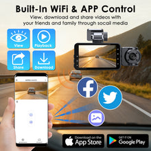 Load image into Gallery viewer, WiFi FHD 1080P 3 Channel Car Dash Cam Front Rear Inside With 32G MMC Card Motion Detection Loop Recording Infrared Night Vision Surveillance Car Camera With App Control