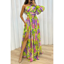 Load image into Gallery viewer, Floral Print Split Maxi Dress Fashion Sexy One-shoulder Long-sleeved Dresses Summer Beach Clothing For Women