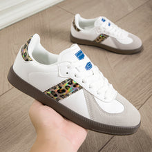 Load image into Gallery viewer, Womens Style White Lace Up Casual Sneakers With A Leopard Print Flat Sole