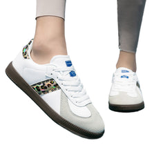 Load image into Gallery viewer, Womens Style White Lace Up Casual Sneakers With A Leopard Print Flat Sole