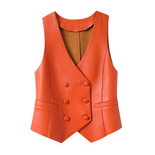 Load image into Gallery viewer, Leather Coat Western Style Double Breasted Vest Short Slim Fit Slimming